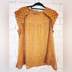 Gold/yellow floral top M LOFT